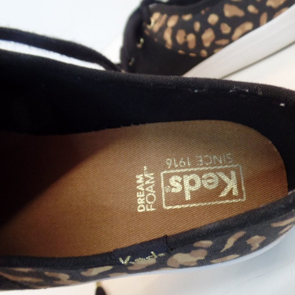 Keds Leopard Print & Black Canvas Shoes Sz 8.5 Goldtone Hardware - Picture 7 of 12